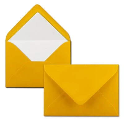 Immagine di 50 buste per lettere, formato DIN C6, foderate con carta velina bianca 100 g/m² 11,4 x 16,2 cm chiusura a umido, colore: Giallo