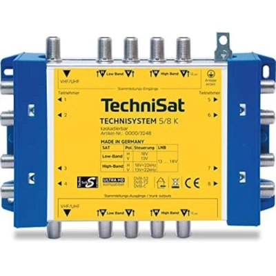 Immagine di TechniSat Technisystem 5/8 K, Kaskade SAT multiswitch a cascata Ingressi (Multiswitch): 5 (4 satellitare / 1 terrestre) Numero utenti: 8