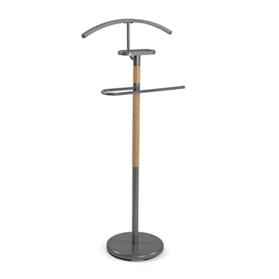 Immagine di VERSA Holstebro Servo Muto Moderno e Multifunzionale, Appendiabiti Indossatore per Camera da Letto Spogliatoio, Misure (A x L l) 112 28,8 46,5 cm, Metallo Legno, Colore Grigio