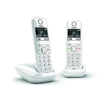 Immagine di Gigaset AS690 Duo Telefono fisso wireless, 2 combinati con ampio display retroilluminato per un ultra leggibile, funzione blocco chiamate bianco [versione francese]