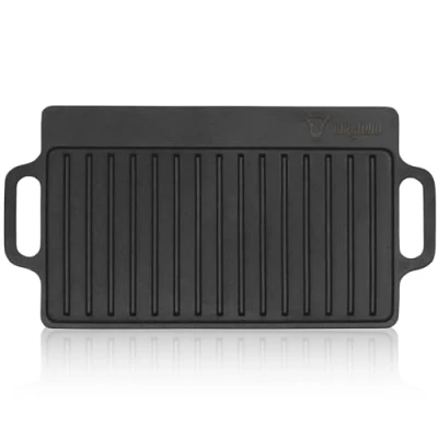 Immagine di piastra per grigliare in ghisa BBQ Toro con maniglie 40 x 20,5 cm reversibile, utilizzabile su ambedue le parti rettangolare, universale e solida
