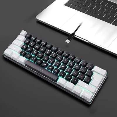 Immagine di Tastiera da Gioco Cablata Al 60%, Mini Compatta Retroilluminata RGB, Ergonomica e Meccanica a 61 Tasti per Giocatori PC, Dattilografo, Ufficio, Affari (Nero)