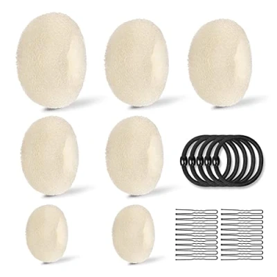 Immagine di Realizzare Chignon Set,7 pezzi a Ciambella(4 Dimensioni),10 Elastici per Capelli,20 Clip Forma di U,Magic Hair Bun Maker,per Bambine e Donne(Golden)