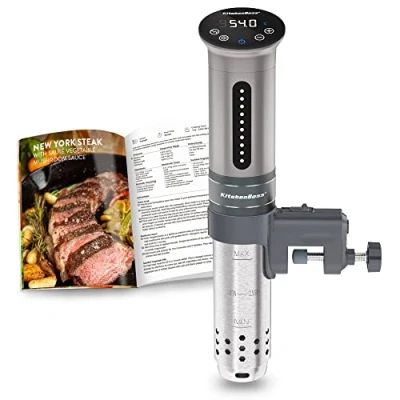 Immagine di KitchenBoss Sous Vide Garer Stick Fornello di precisione 1100 W Circolazione 360 Intervallo temperatura 40℃ 90℃ Impermeabile IPX7 Display touch LED