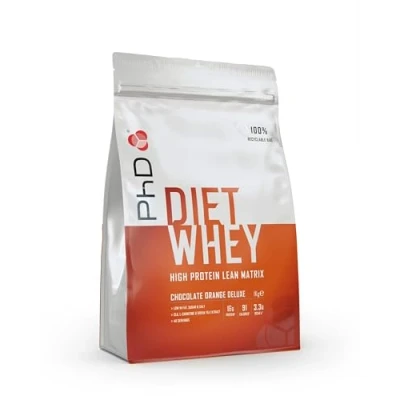 Immagine di PhD Nutrition Diet Whey Proteine in Polvere a Basso Contenuto Calorico, Ideale per Preworkout, Alta Proteina Lean Matrix, Cioccolato all&#039;Arancia (40 Porzioni, 1kg)