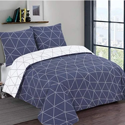 Immagine di VISION Parure copripiumino reversibile Hugo Blu Marina 260 x 240 cm con 2 federe assortite 65 100% cotone
