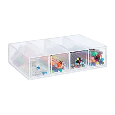 Immagine di Relaxdays Organizer Portaoggetti da Scrivania, 4 Cassetti Salvaspazio, Orizzontale e Verticale, 6x25x17,5cm, Trasparente