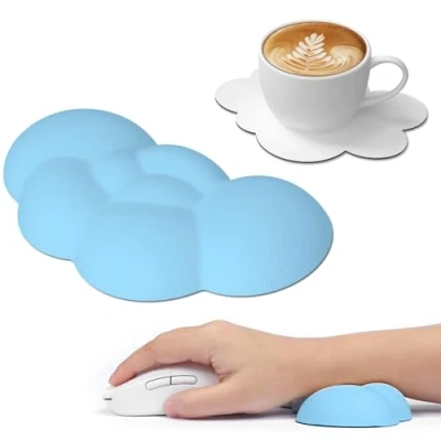 Immagine di Attack Shark Poggiapolsi Cloud Mouse con Sottobicchiere, Polso Ergonomico per Massaggio, Supporto il Polso, Grazioso Accessorio da Scrivania Casa, Ufficio, Giochi Blu
