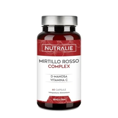 Immagine di Mirtillo Rosso + D Mannosio Per Cistite, Candida e Tratto Urinario Cranberry Complex con Mannosio, Vitamina C Ibisco 60 Capsule Vegane Nutralie