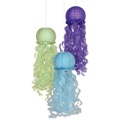 Immagine di Amscan 242193 Lanterne da appendere a forma di medusa per feste tema sirena, confezione 3