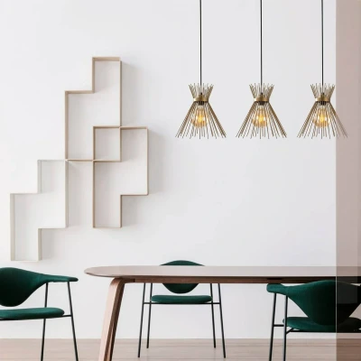 Immagine di Lampada a sospensione 3 luci allineate Gerbo 104cm Metallo Oro Menzzo