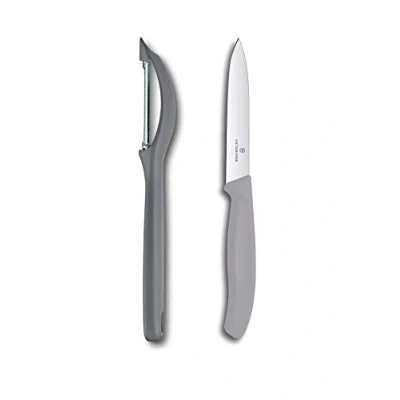 Immagine di Victorinox Pelapatate universale con Lama a pendolo CUT Set per frutta e verdura Extra affilato seghettata/doppio taglio Swiss Made Limited Edition Cool Grey