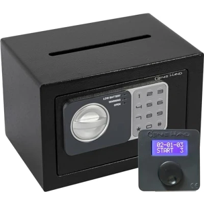 Immagine di Genie Hand Cassaforte Elettronica di Deposito a Tempo Muro e da Armadio Piccola Cassetta Sicurezza con Chiave Combinazione Serratura B Class Sistema Anti Bounce Casseforti per Soldi