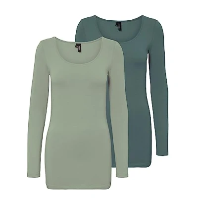 Immagine di VERO MODA Camicetta a Maniche Lunghe da Donna, Confezione, Verde (1 x Desert Sage/ 1 Balsam Green), L