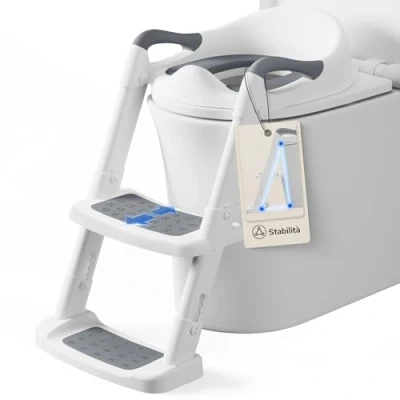 Immagine di DEANIC Riduttore wc Bambini con Scaletta, Water Bambini, Adattatore per Cuscino morbido PU, Applicabile All&#039;altezza Della Toilette 38 47cm Grigio