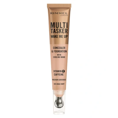 Immagine di Rimmel Multi Tasker Wake Me Up, 25 Rose Ivory, Correttore &amp; Fondotinta, Illumina, Corregge, Copertura modulabile, Finish Radioso, Formula Vegana, 20ml