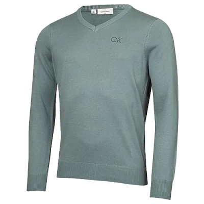 Immagine di Calvin Klein Felpa da golf confortevole durevole uomo 2024 con scollo a V, Salvia, 3XL