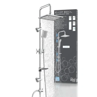 Immagine di EISL DX12007 Easy Cool Set 2 in 1 con grande (22 x 19 cm) e doccetta a mano, doccia pioggia supporto parete, Finitura cromata, (B H T) ca. 220 1050 450 mm