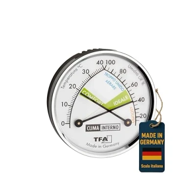 Immagine di TFA Dostmann Thermo termometro analogico igrometro con anello in metallo 45.2024.IT, misuratore di umidità, multicolore, scala italiana, made Germany