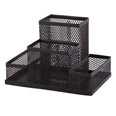 Immagine di D.RECT organizer da scrivania portapenne tavolo in metallo ripiano ufficio con porta foglietti rete 103 x 154 mm nero