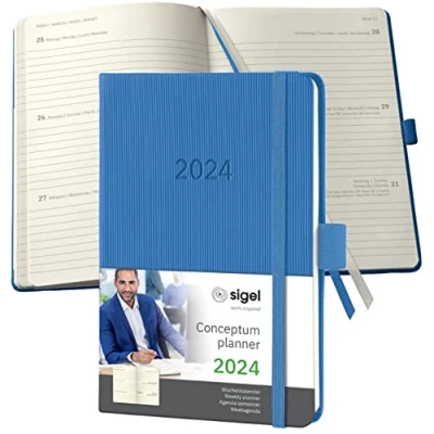 Immagine di SIGEL C2469 Conceptum Agenda settimanale 2024, circa A6, blu, copertina rigida, 2 pagine = 1 settimana, 176