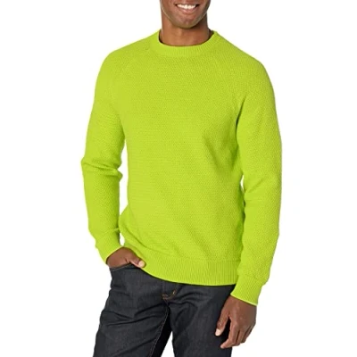 Immagine di Amazon Essentials Maglione girocollo in cotone testurizzato vestibilità oversize Uomo, Verde Lime, L