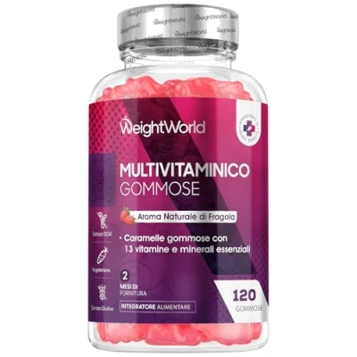 Immagine di Multivitaminico Completo Donna e Uomo, 120 Caramelle Gommose alla Fragola 2 Mesi, con 13 Vitamine Minerali, Orsetti Gommosi Vitamina C, D3, B, E, Zinco, Iodio