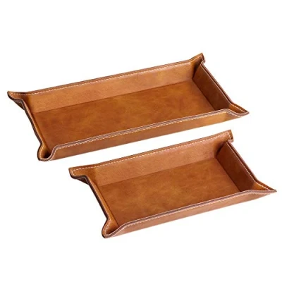 Immagine di Navaris Set 2X Vassoi Svuotatasche in Similpelle Marrone Centrotavola Portaoggetti Svuota Tasche Pelle Sintetica Moderno Vassoio Portachiavi Ingresso
