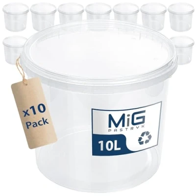 Immagine di MIG Secchio trasparente con coperchio, 10 l, x ermetico e per alimenti, in plastica impilabile, uso domestico industriale, ideale riporre conservare