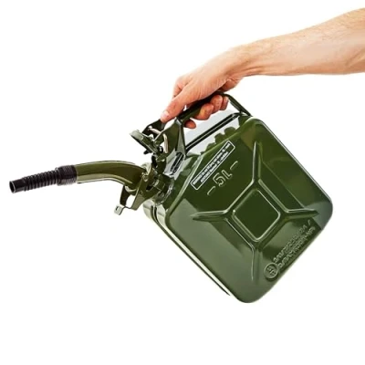 Immagine di BW© Tanica per carburante in metallo, 5 litri, con beccuccio, verde oliva, RAL 6003, certificazione TÜV e approvazione ONU, Made Europe