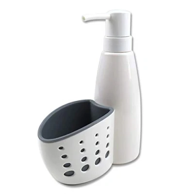 Immagine di Dispenser Sapone Ricaricabile Distributore Di Con Porta Spugna Bianco Per Detersivo O Liquido Dosatore Piatti Portaspugna