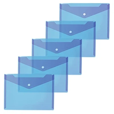 Immagine di HERMA 20055 Cartellina portadocumenti, formato DIN A5 (25 x 18 cm, in polipropilene, 5 pezzi) trasparenti con bottone automatico, per scuola, università, ufficio, buste colore: blu
