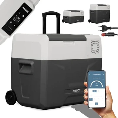 Immagine di Box frigo a compressore Arebos con rotelle 39 litri freezer elettrico controllo APP per raffreddare, congelare e tenere in caldo Frigorifero fino 20 C auto