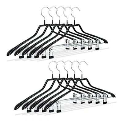 Immagine di Relaxdays Grucce con Pinze, Set da 20, Stampelle Completi, Gommate in Metallo, Antiscivolo, Salvaspazio, 42 cm, Nero