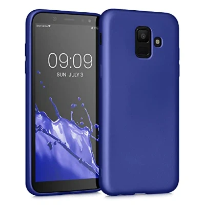 Immagine di kwmobile Custodia Compatibile con Samsung Galaxy A6 (2018) Cover Back Case Morbida Protezione in Silicone TPU Effetto metallizzato blu