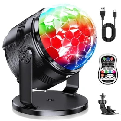 Immagine di EUARY Tyoto RGBP Party Dico Light, funzione timer a 15 colori, controllo musicale, rotazione 360 con cavo USB, 4 m e 13 piedi