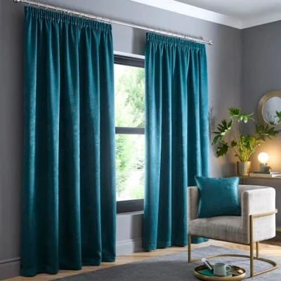 Immagine di Fusion tende verde bosco larghezza 90 x lunghezza 72 (229 183 cm) 100% cotone 2 pannelli plissettate verdi insonorizzate e termiche per camera da letto