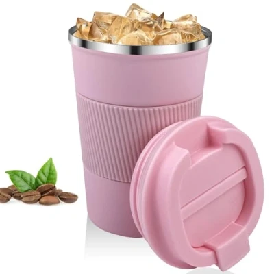 Immagine di Relota Tazza Termica Rosa 380ml, da Viaggio in 304 Acciaio Inossidabile Caffe Riutilizzabili Prova di Perdite, per Caffè Caldo e Freddo, Latte Tè