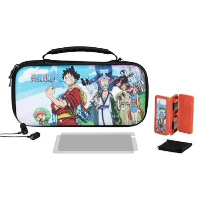 Immagine di Kit iniziale di accessori da gioco Konix One Piece per Nintendo Switch, Switch Lite e OLED, custodia, pellicola protettiva lo schermo, auricolari