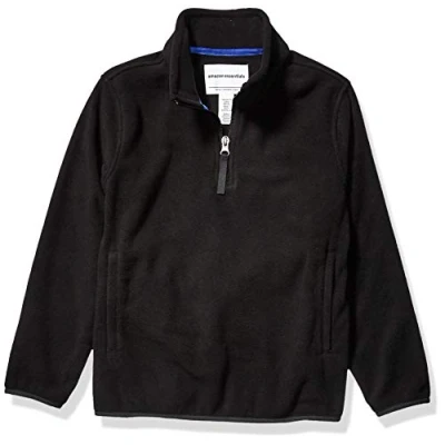 Immagine di Amazon Essentials Giacca Invernale Modello Pullover con Zip Corta in Pile Bambini e Ragazzi, Nero, 10 Anni