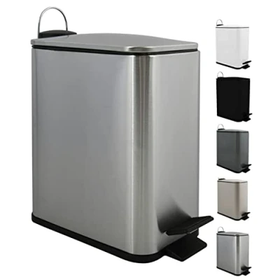 Immagine di Spirella Pattumiera da bagno 5 litri, in acciaio inox, con abbassamento automatico e secchio interno Erik, chiusura silenziosa, colore: argento