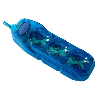 Immagine di Electraline 59639 Ciabatta a 3 prese con interruttore, cavo 3G1 m, blu trasparente, Tomas