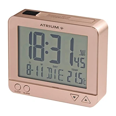Immagine di Atrium Radiosveglia digitale al quarzo, luce notturna controllata dal sensore, illuminazione con display di data e temperatura, oro rosa A760 17