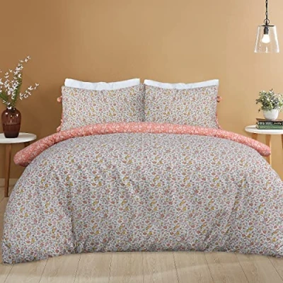 Immagine di Sleepdown Set copripiumino reversibile, motivo floreale irregolare, con federa lacci, morbido e facile da pulire, per letto king size, 230 x 220 cm, colore: arancione bianco