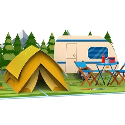 Immagine di MOKIO® Biglietto auguri Pop Up Campeggio con tenda regalo 3D per campeggiatori, di un compleanno