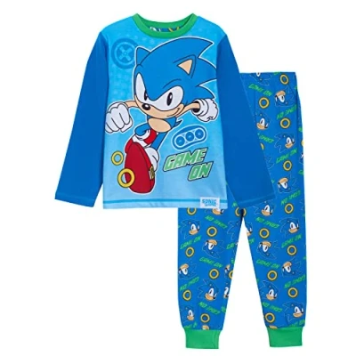 Immagine di Sonic The Hedgehog Pigiama per bambini e ragazzi Sega Game On Full Length Pjs T Shirt + Loungepants Set, Blu/verde., 5 6 Anni
