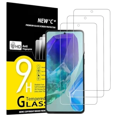 Immagine di NEW&#039;C 3 Pezzi, Vetro Temperato per Samsung Galaxy M55 5G, C55 Pellicola Prottetiva, Senza Bolle, Durezza 9H, 0,33mm Ultra Trasparente, Resistente