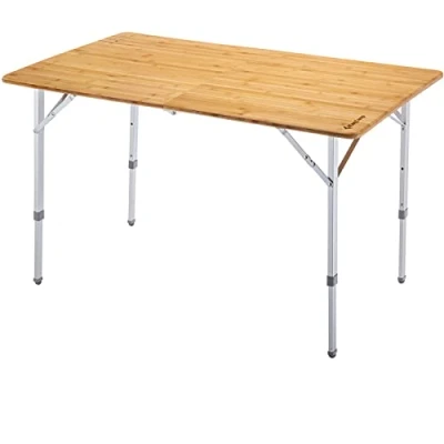 Immagine di KingCamp Tavolo Extra Grande 120x70x45/52/65cm Pieghevole in Bamboo Regolabile Altezza Richiudibile Tavolone Esterno Interno Portatile Campeggio Salvaspazio Giardino Picnic