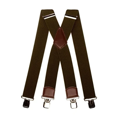 Immagine di Olata Bretelle da Uomo a Forma di X con Pelle Marrone, Extra Larghe, 5 cm. Verde Oliva