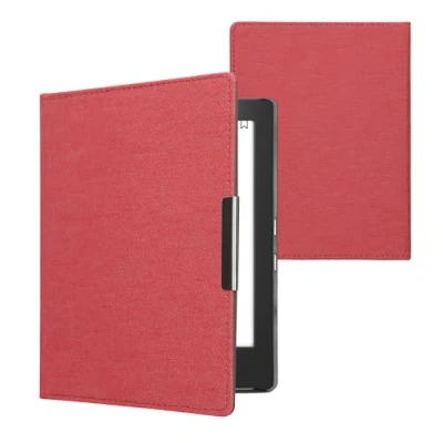 Immagine di kwmobile Custodia compatibile con Kobo Aura H2O Edition 1 Cover Jeans Denim Chiusura Magnetica eReader Flip Case rosso